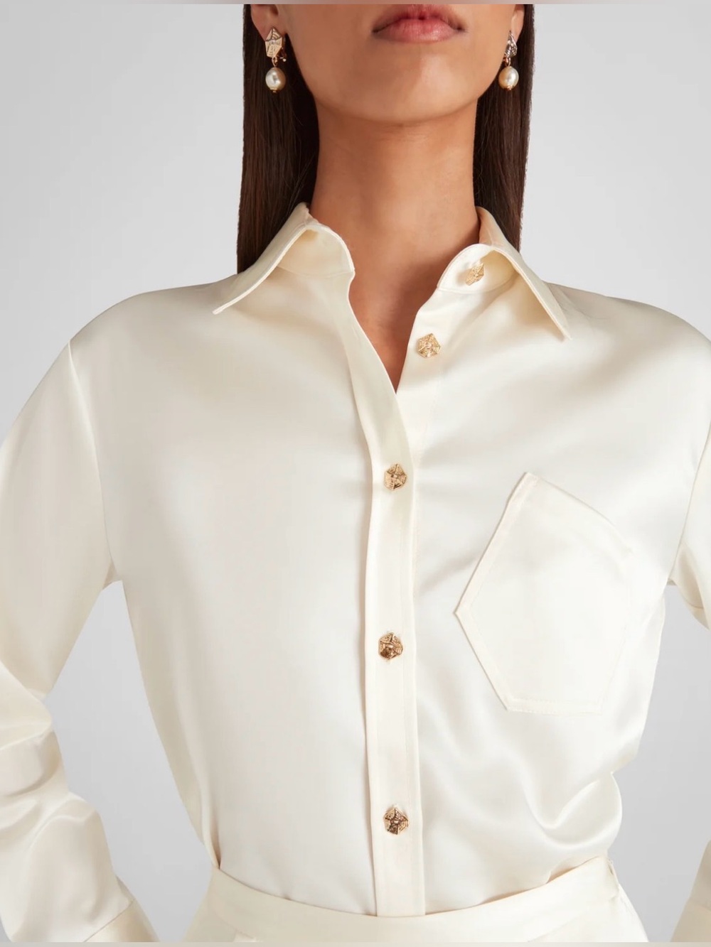 NWOT Violante Nessi Violi Satin Button Down Blouse in Ivory size M